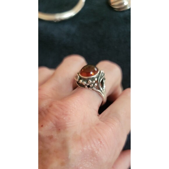 Artisan crafted Amber gemstone cabochon Ring  Sterling Silver 925 Vintage 7.75-8 - Picture 4 of 14